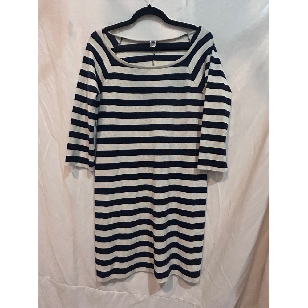 Old Navy Striped Boat Neck Dress Women‎ Size M Navy White Good 3/4 Sleeve Shift